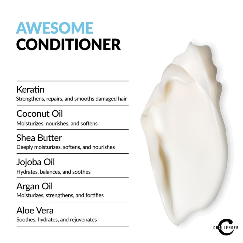 Challenger Awesome Mint Conditioner | Men's Shower Product | For Itchy & Dry Scalp | Removes Dirt & Oils | Coconut Oil, Jojoba Oil, Hydrolyzed Keratin | Sulfate Free | 16oz - Image 3